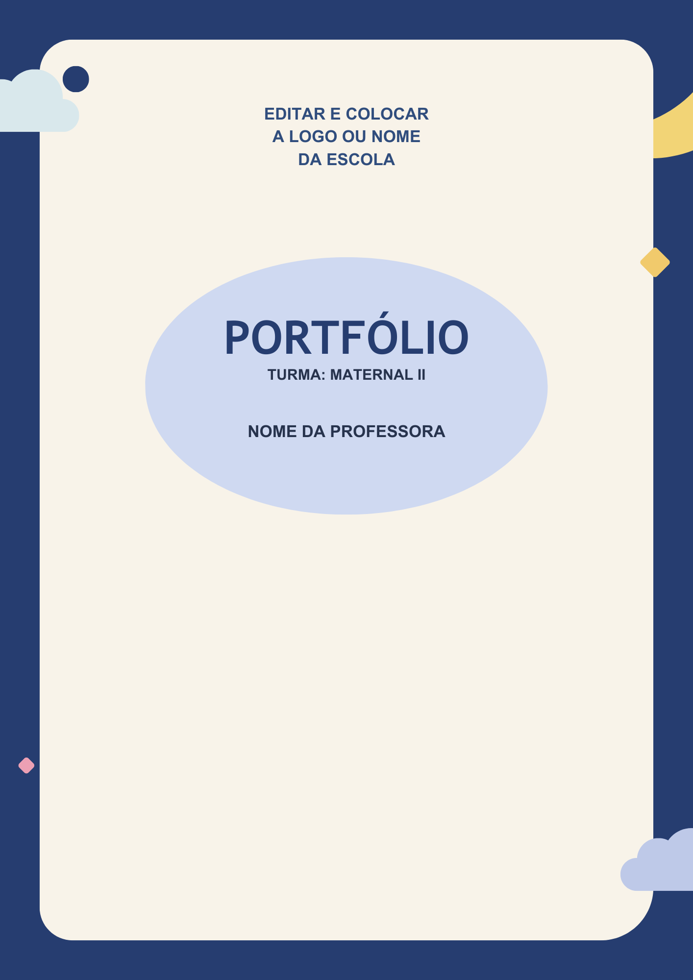 Capa de portfólio Maternal II tema livro de sonhos