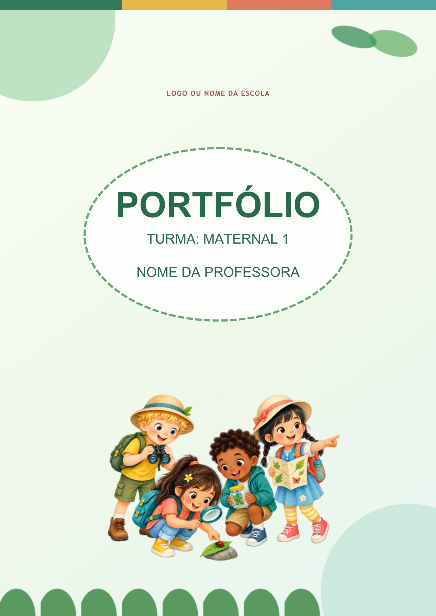 Capa de portfólio tema pequenos exploradores da natureza