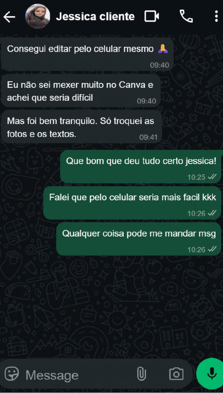 Depoimento de cliente: conseguiu editar os portfólios pelo celular