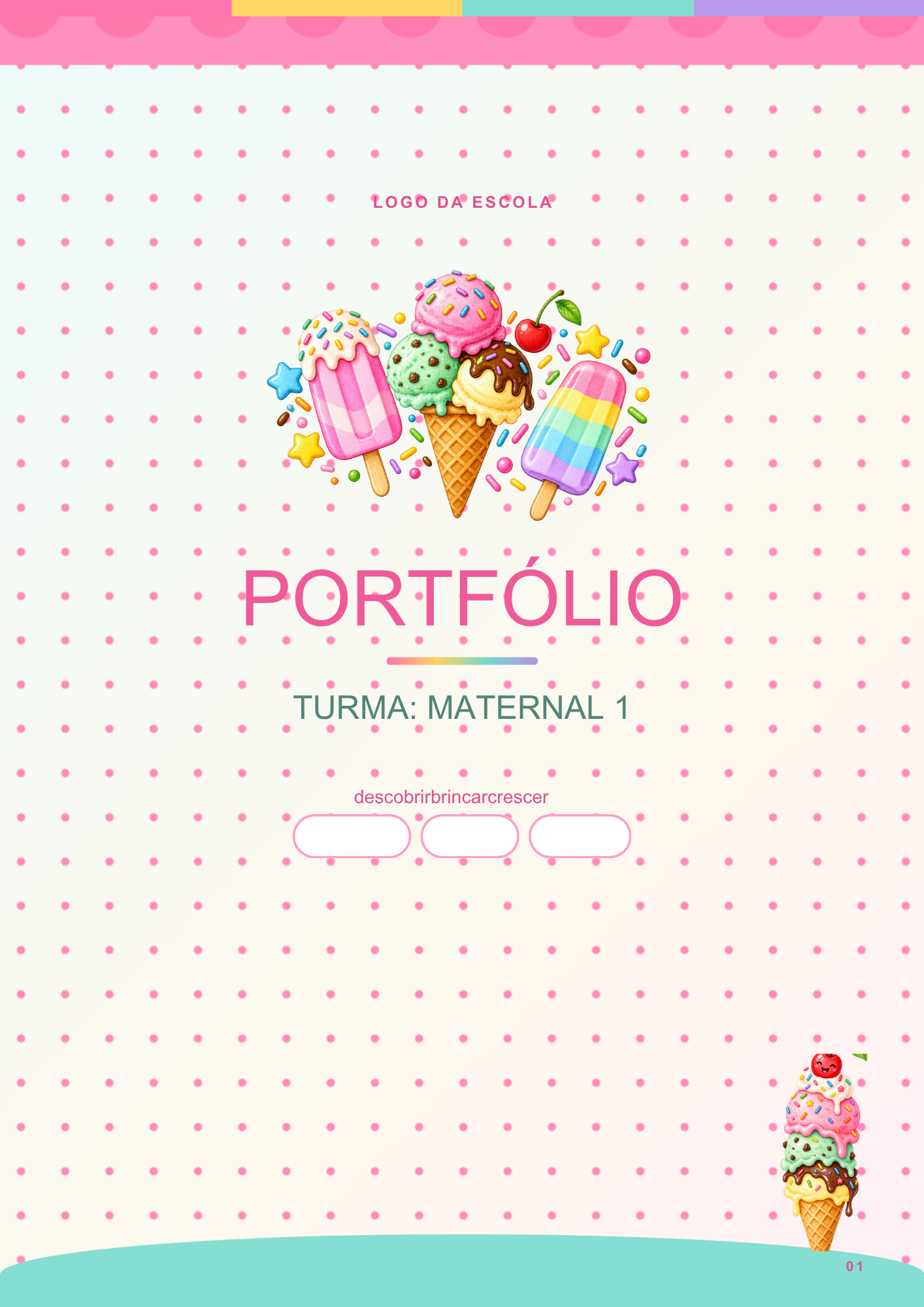 Capa de portfólio tema sorvetes coloridos