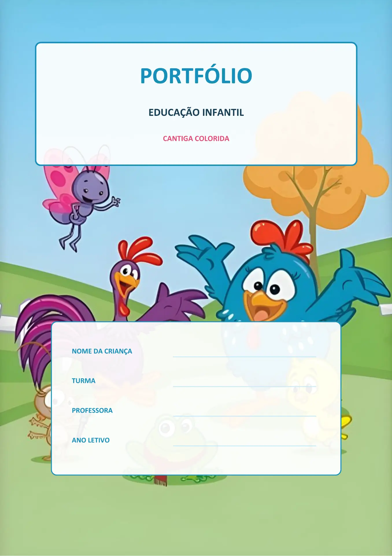 Capa de portfólio tema turma da galinha