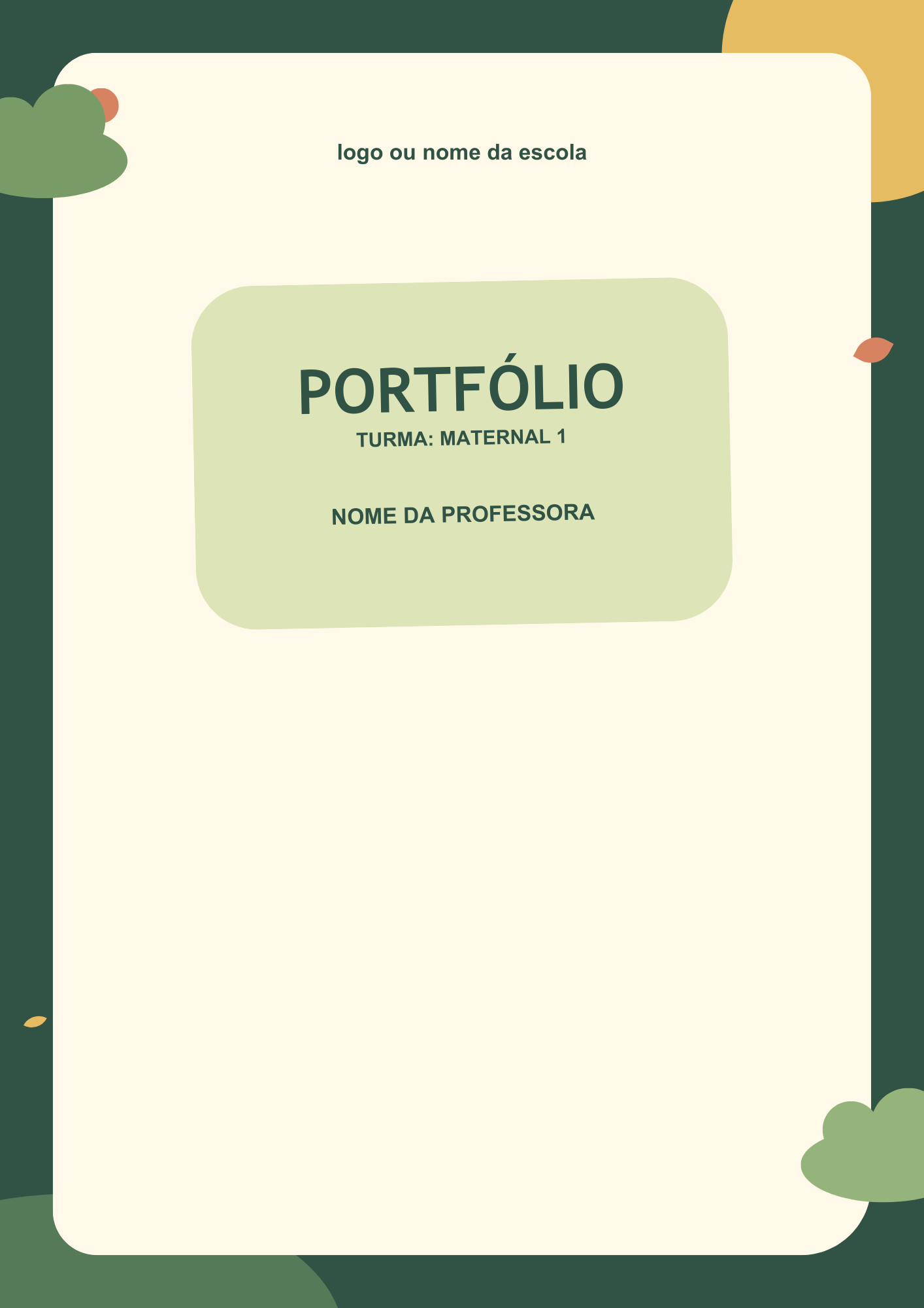 Capa de portfólio Maternal 1 tema bosque encantado