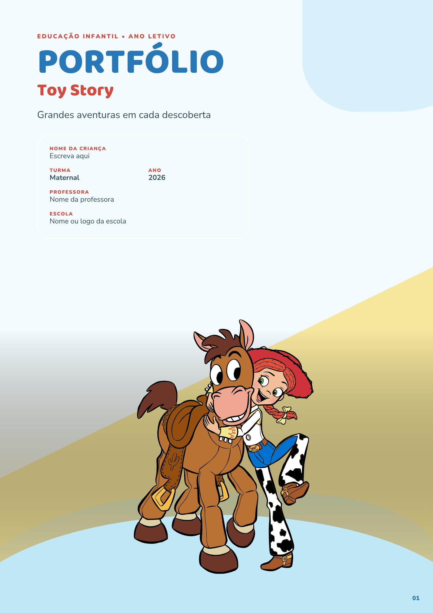 Capa de portfólio tema aventura dos brinquedos
