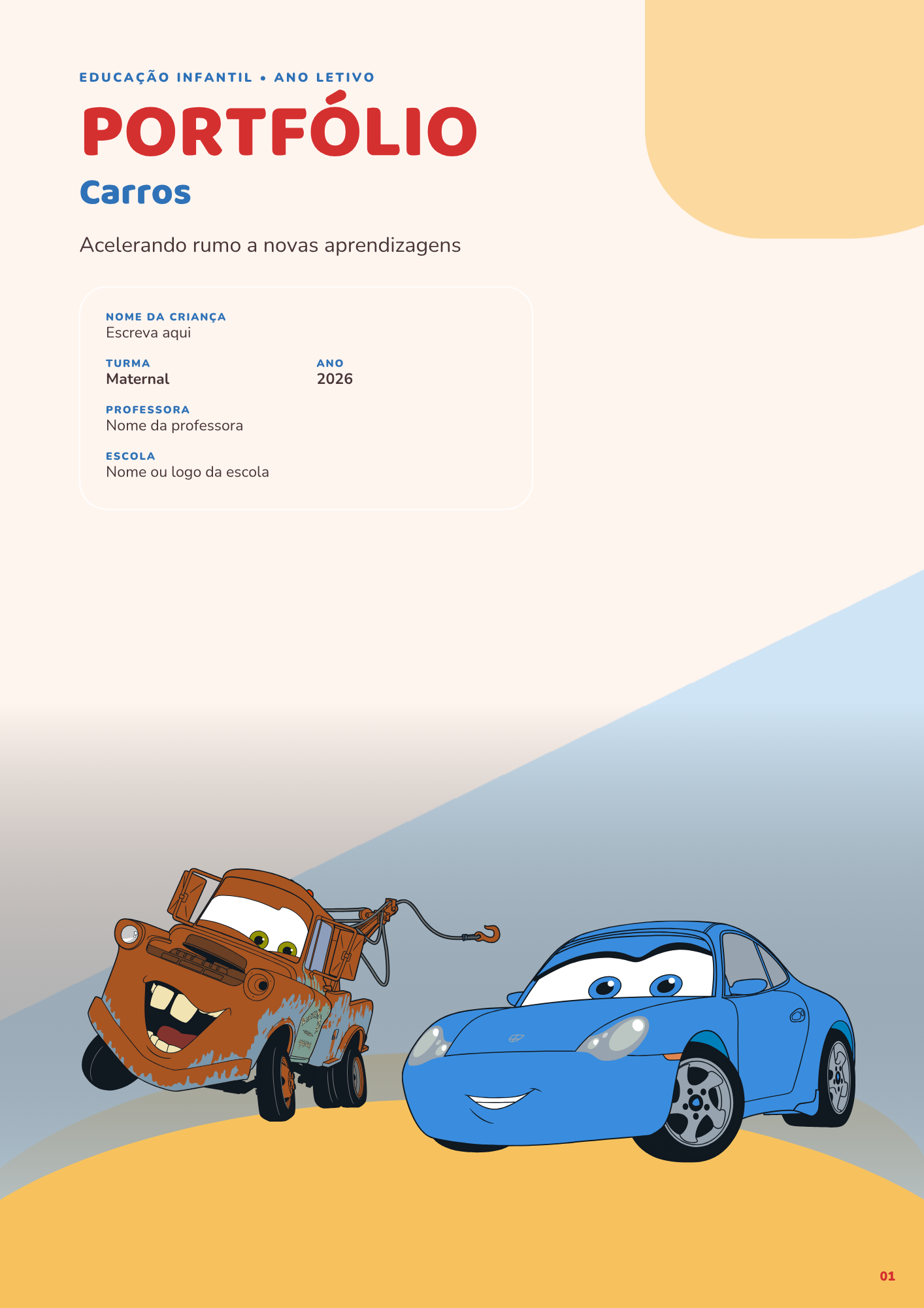 Capa de portfólio tema carros