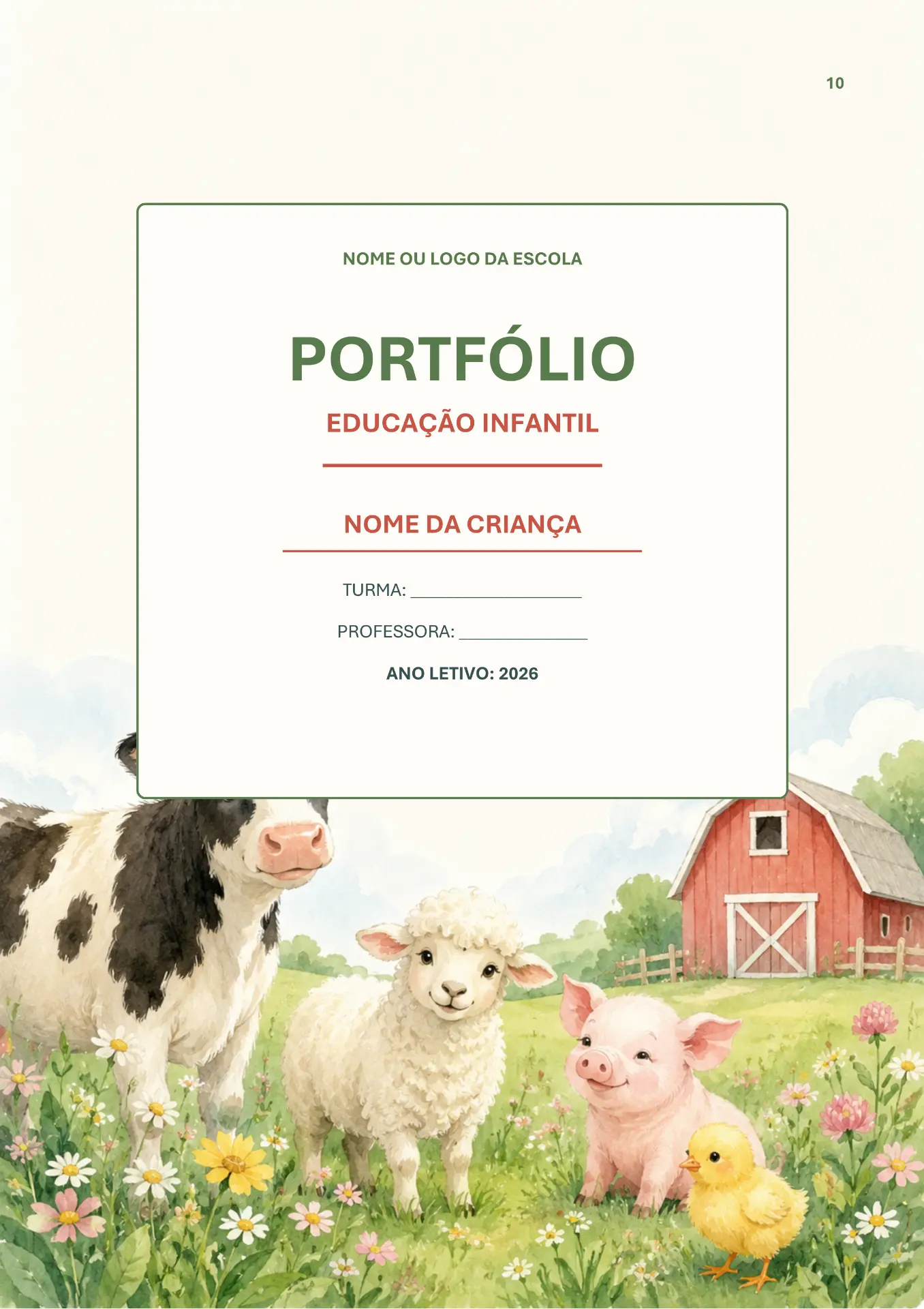 Capa de portfólio com tema fazendinha