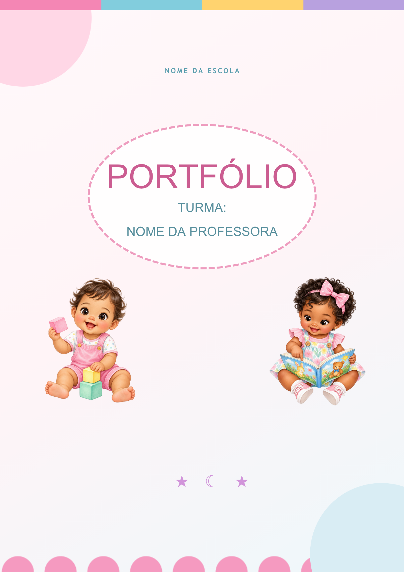 Capa de portfólio para berçário em tons de rosa